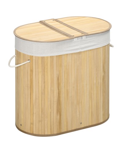  Cesto Portabiancheria a 2 Sezioni, 2 Coperchi e Capacità 100L con Sacca Interna Removibile, 62.5x37x60.5 cm