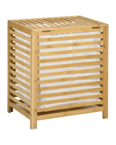 Bamboo Slatted Laundry Hamper with Lid and Removable Polyester Liner, 50x36x60 cm