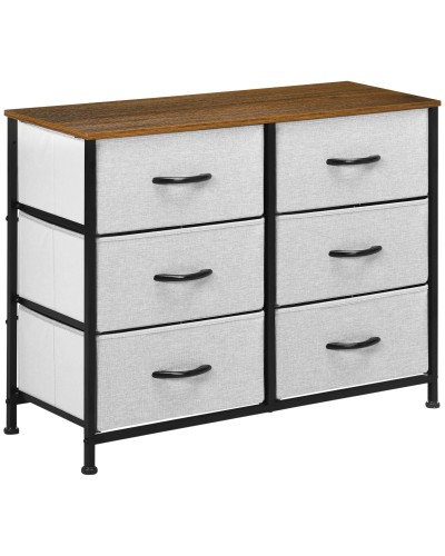  Cassettiera 6 Cassetti in Tessuto Rimovibili, in Legno e Acciaio Stile Industriale, 80x30x62.5cm