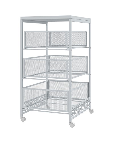 3-Tier Rolling Utility Cart Chipboard and Steel, 34x29.5x57.5 cm, White
