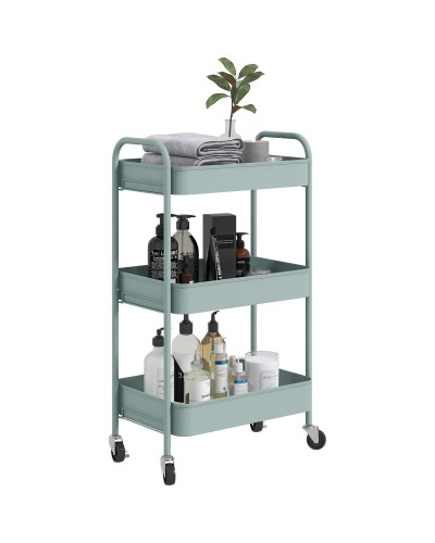  Carrello da Cucina a 3 Livelli con Maniglie e 4 Rotelle, in Acciaio, 45x30.6x79 cm, Azzurro