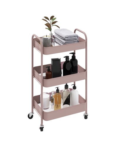  Carrello da Cucina a 3 Livelli con Maniglie e 4 Rotelle, in Acciaio, 45x30.6x79 cm, Rosa