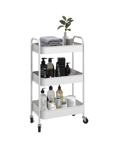 Carrello da Cucina a 3 Livelli con Maniglie e 4 Rotelle, in Acciaio, 45x30.6x79 cm, Bianco