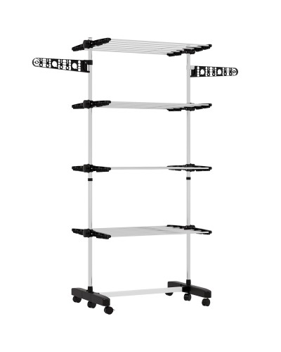 Vertical Clothes Drying Rack with 4 Adjustable Shelves, Steel and Plastic, 142x55x172 cm, Black and Silver