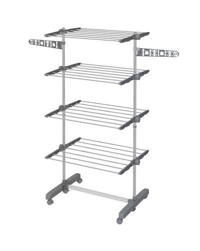  Stendino Verticale con 4 Ripiani Regolabili, in Acciaio e Plastica, 142x55x172 cm, Grigio e Argento