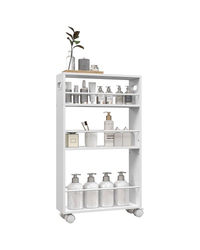  Carrello da Cucina e Bagno Salvaspazio a 3 Livelli con Barre Laterali e Ruote con Freni, Bianco