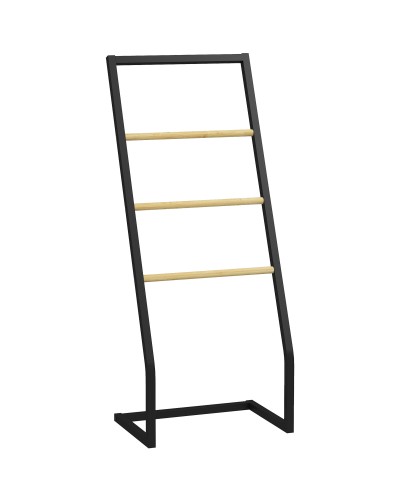 4-Tier Steel & Bamboo Towel Rack, 40.5x28x98cm, Black and Wood Finish