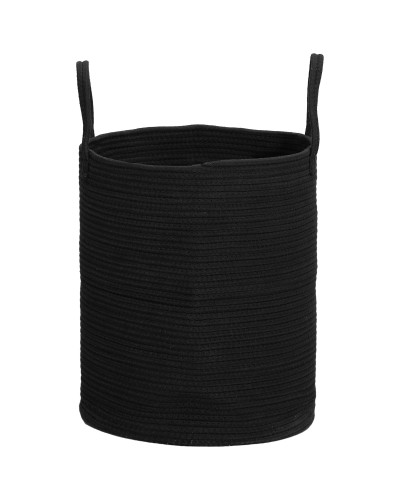  Cesto Portabiancheria da 36L Portatile e Pieghevole con Manici in Cotone Naturale, Ø38x45 cm, Nero