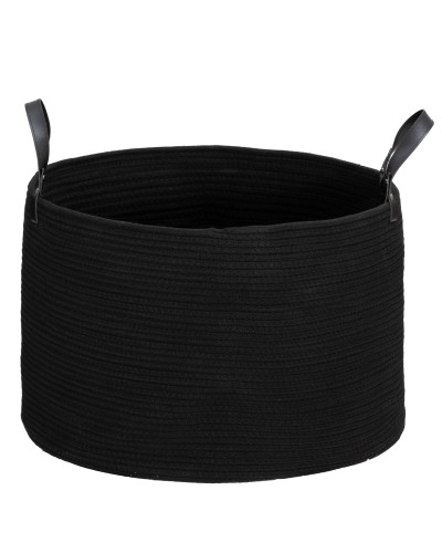  Cesto Portabiancheria da 88L Portatile e Pieghevole con Manici in Cotone Naturale, Ø56x35.5 cm, Nero