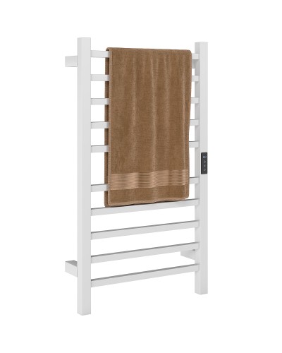 Smart Electric 10-Bar Towel Warmer with Timer and LCD Display, Stainless Steel, 45x11x80 cm, White