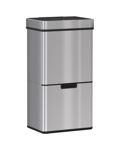 72L Automatic Sensor Trash Can, 3 Compartment Recycling Bin with Removable Lid, Steel and ABS, 42x30x81cm