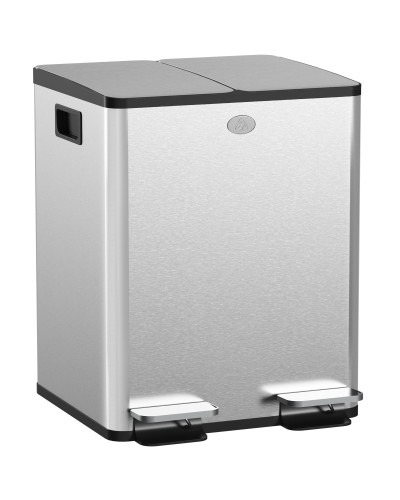  Bidone Immondizia a 2 Sezioni da 20L con Chiusura Silenziosa, in Acciaio Inox e PP, 45.8x36x51.6 cm