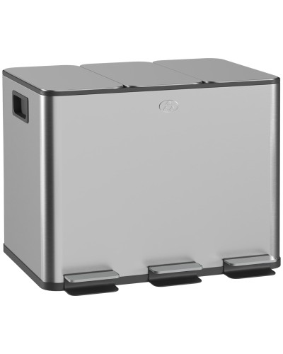  Bidone Immondizia a 3 Sezioni da 20L con Chiusura Silenziosa, in Acciaio Inox e PP, 61.9x36.6x56.7 cm