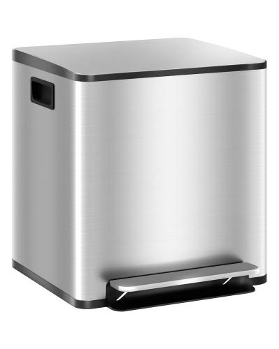 15L Dual Compartment Pedal Trash Can with Soft Close Lid, Stainless Steel and PP, 41.8x36.7x44 cm