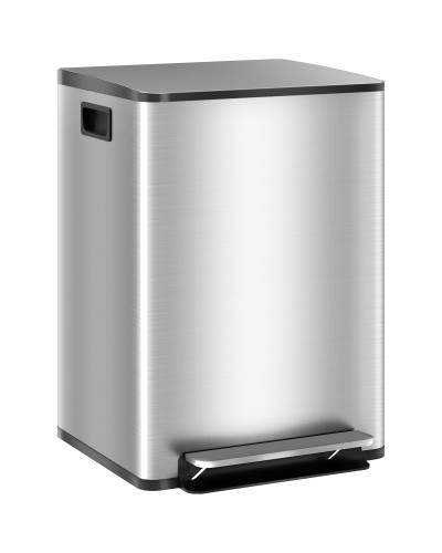 20L Dual Compartment Pedal Trash Can with Soft Close Lid, Stainless Steel and PP, 41.8x36.7x58 cm