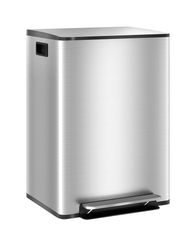 30L Dual Compartment Pedal Trash Can with Soft-Close Lid, Stainless Steel and PP, 47.7x37.5x66.8 cm