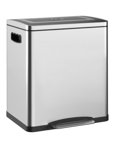  Bidone Immondizia a 2 Sezioni da 15L a Pedale con Coperchio Silenzioso, in Acciaio Inox e PP, 40x34.8x47.5 cm