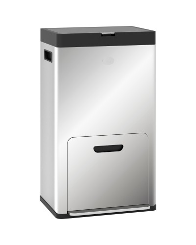 56L 3-Section Trash Can with Deodorizer Holder, Steel & PP, 45.7x35.8x76 cm, Silver