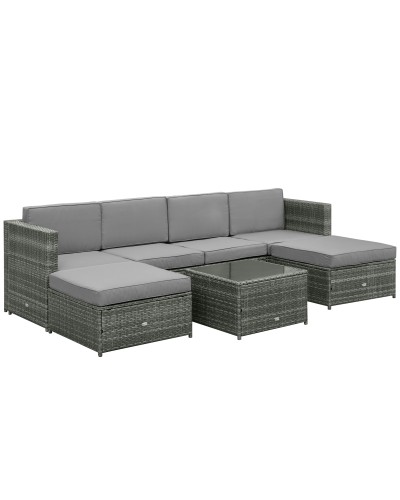 7 Piece Outdoor Rattan Lounge Set with Armchair, Ottoman, and Coffee Table - Grey