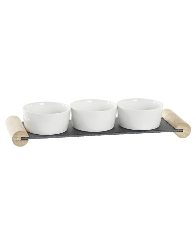 Plateau Apéritif DKD Home Decor Grès Ardoise Noir Blanc 33 x 10 x 5,8 cm
