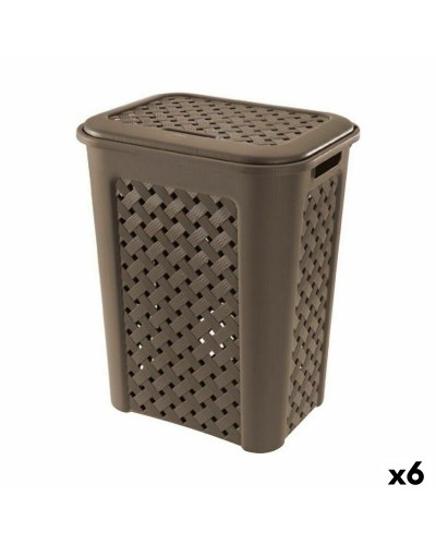 Tontarelli Arianna Laundry Basket with Lid, Wenge (37.5 x 27.5 x 47 cm), Pack of 6
