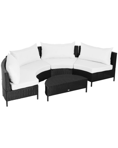 Rattan Outdoor Sofa Set, 5 Piece with Ottoman, Black and White Garden Lounge 96cmx68cmx65cm