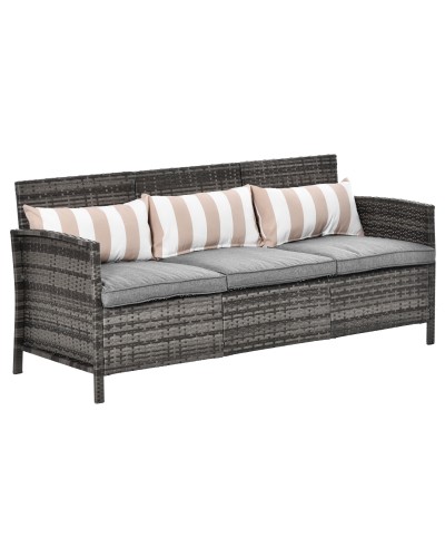  Divano 3 Posti da Esterni in Rattan (PE) con Cuscini Imbottiti e Sfoderabili, Giardino/Terrazzo, 173x68x78cm
