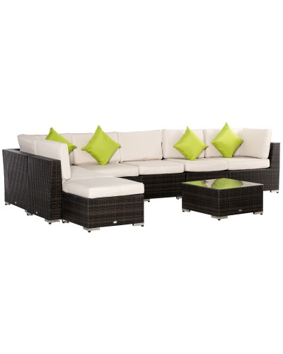  Mobili da Giardino in Rattan e Alluminio Set 8 Pezzi, Salotto da Giardino Componibile con Divani e Tavolino da Esterno