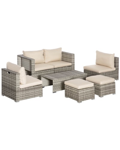  Salotto da Giardino in Rattan PE da 8 Pezzi con Poltrone, Tavolini e Sgabelli, Beige