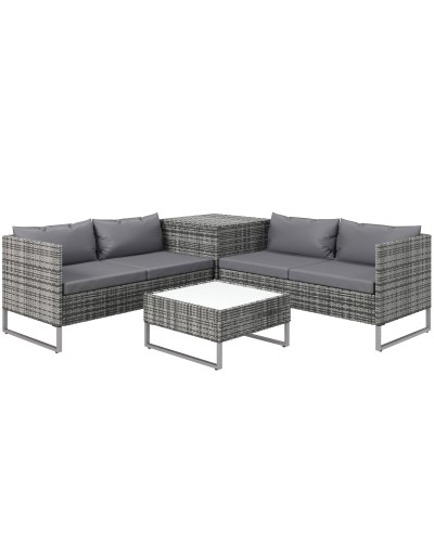 4-Piece Garden Furniture Set with 2 Loveseats, Coffee Table, and Side Table, Steel and Rattan