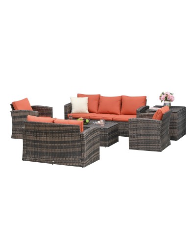  Set da Giardino 6 Pezzi in Rattan con Divani, Poltrone e Tavoli Contenitore, Marrone