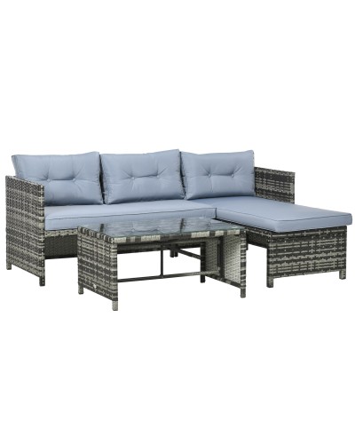  Salotto da Giardino con Divanetto, Chaise Longue e Tavolino in Rattan PE con Cuscini, Grigio