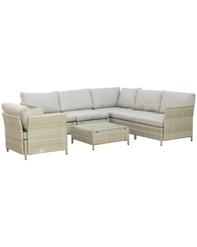  Salotto da Giardino 7 Pezzi Modulabile in Rattan PE con Cuscini, Beige