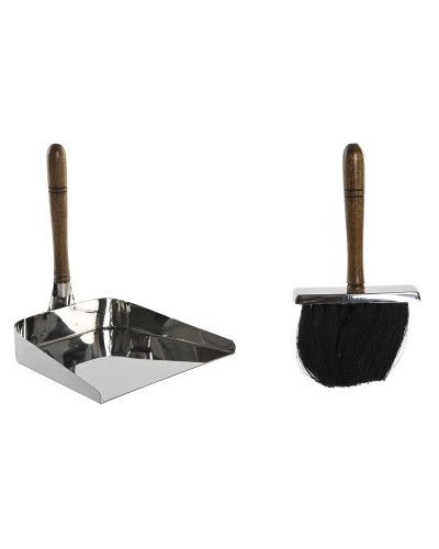 DKD Home Decor Set Utensili per Camino con Manico in Legno di Mango, Acciaio Inossidabile (24 x 21 x 26 cm)