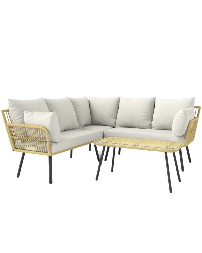 4-Piece PE Rattan Garden Set with 90x45x42 cm Outdoor Coffee Table and 6ex63x74 cm Outdoor Loveseats, Cream White