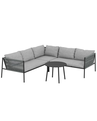 Rattan Garden Lounge Set with Modular Corner Sofa, Coffee Table and Cushions, Grey