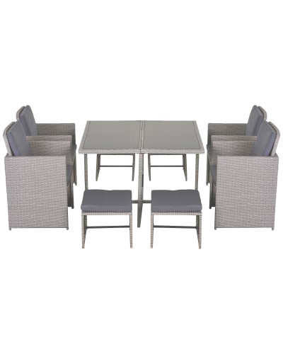  Set Mobili da Giardino Esterno Tavolo con 4 Sedie 4 Poggiapiedi 9pz Rattan Grigio
