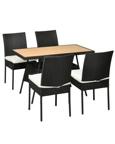  Set da Giardino con Tavolo e 4 Sedie da Esterno in Acciaio e Rattan PE, Nero