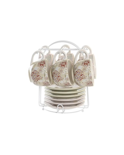 DKD Home Decor Coffee Cups in Metal and Dolomite, Green and Beige, 180 ml, 2 Pieces
