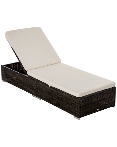  Lettino Prendisole in Rattan PE con Schienale Reclinabile su 5 Posizioni, 195x68x31cm, Marrone