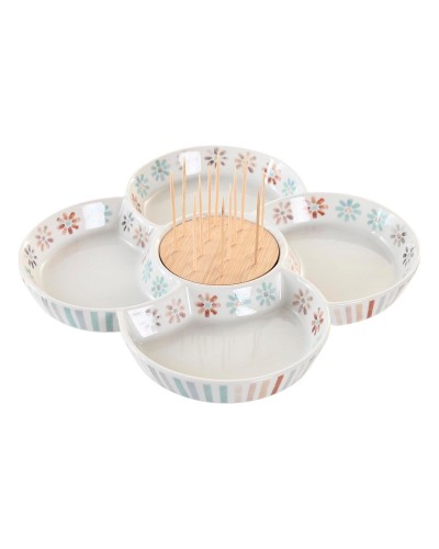 Snacksbricka DKD Home Decor Multicolour 22 x 22 x 3 cm Stengods