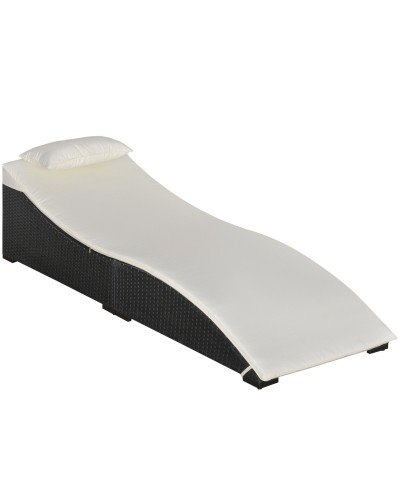  Lettino Sdraio Prendisole Pieghevole in Rattan Sintetico con Poggiatesta Rimovibile per Giardino, Terrazzo ed Esterni, 198x68x5