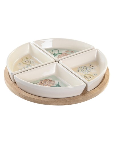 Vassoio da Aperitivo DKD Home Decor in Gres | 21,5x21,5x1 cm | Beige Bianco | Tradizionale