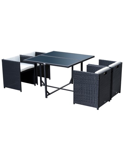 5-Piece Garden Furniture Set Dining Table with 4 Chairs with Rectangle-Combinable Cushions, Black, 109x109x72 cm