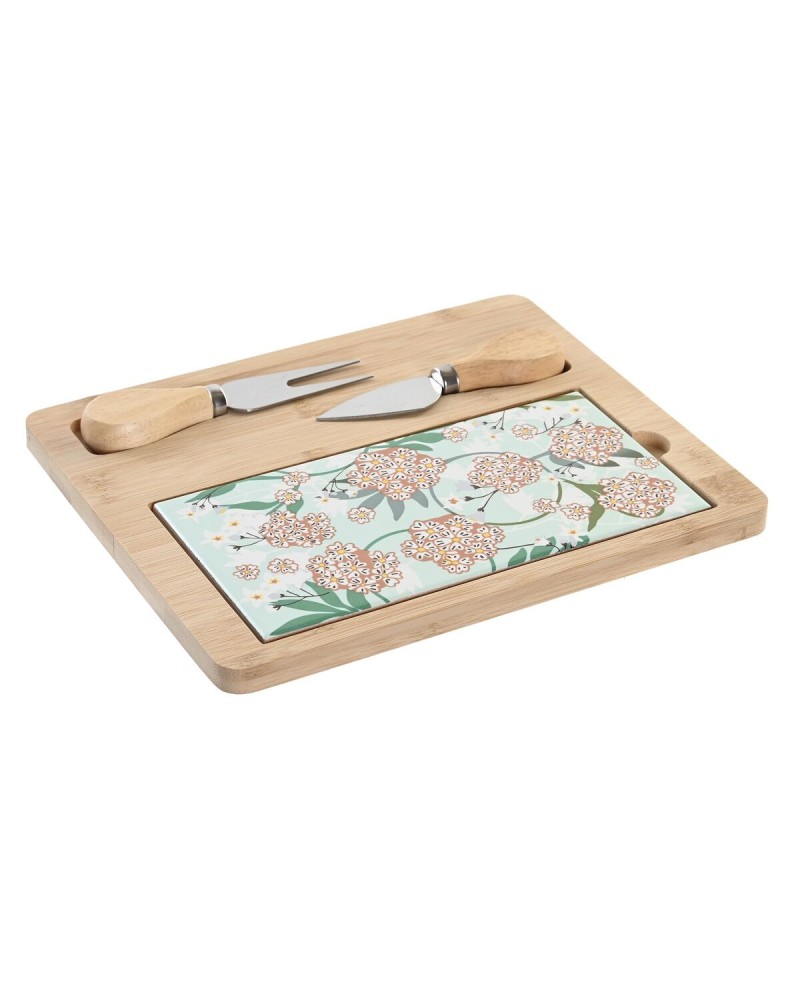 Snack tray DKD Home Decor 4 Pieces Beige Green Bamboo Stoneware (24,5 x 20 x 1,2 cm)