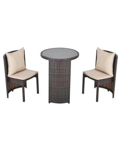 Rattan Garden or Outdoor Table and Chairs Set, 3 Piece, Brown and Beige