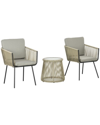 Boho Style Rattan Garden Bistro Set with Glass Table, Coffee