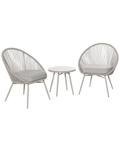 Boho Style Cream White Faux Rattan Garden Set with Table and 2 Chairs