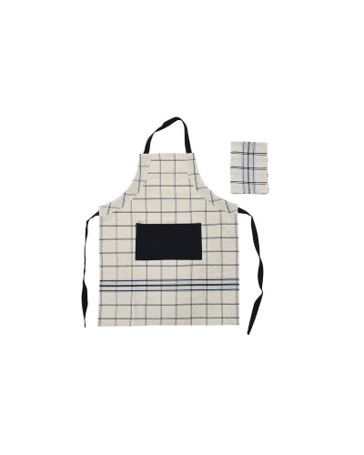 DKD Home Decor Kochschürze aus Baumwolle Schwarz Beige Blau, 70 x 85 cm, mit Taschen
