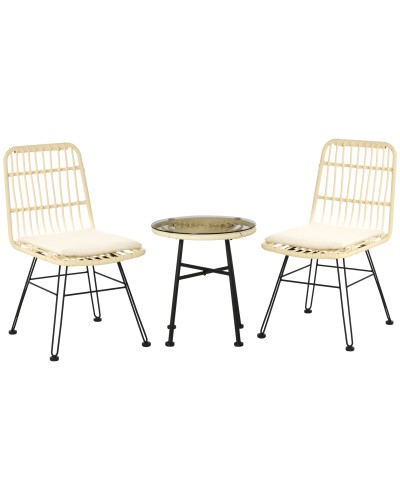 3-Piece Outdoor Rattan PE Bistro Set with Coffee Table, Polyester Cushions and Steel Frame, Cream